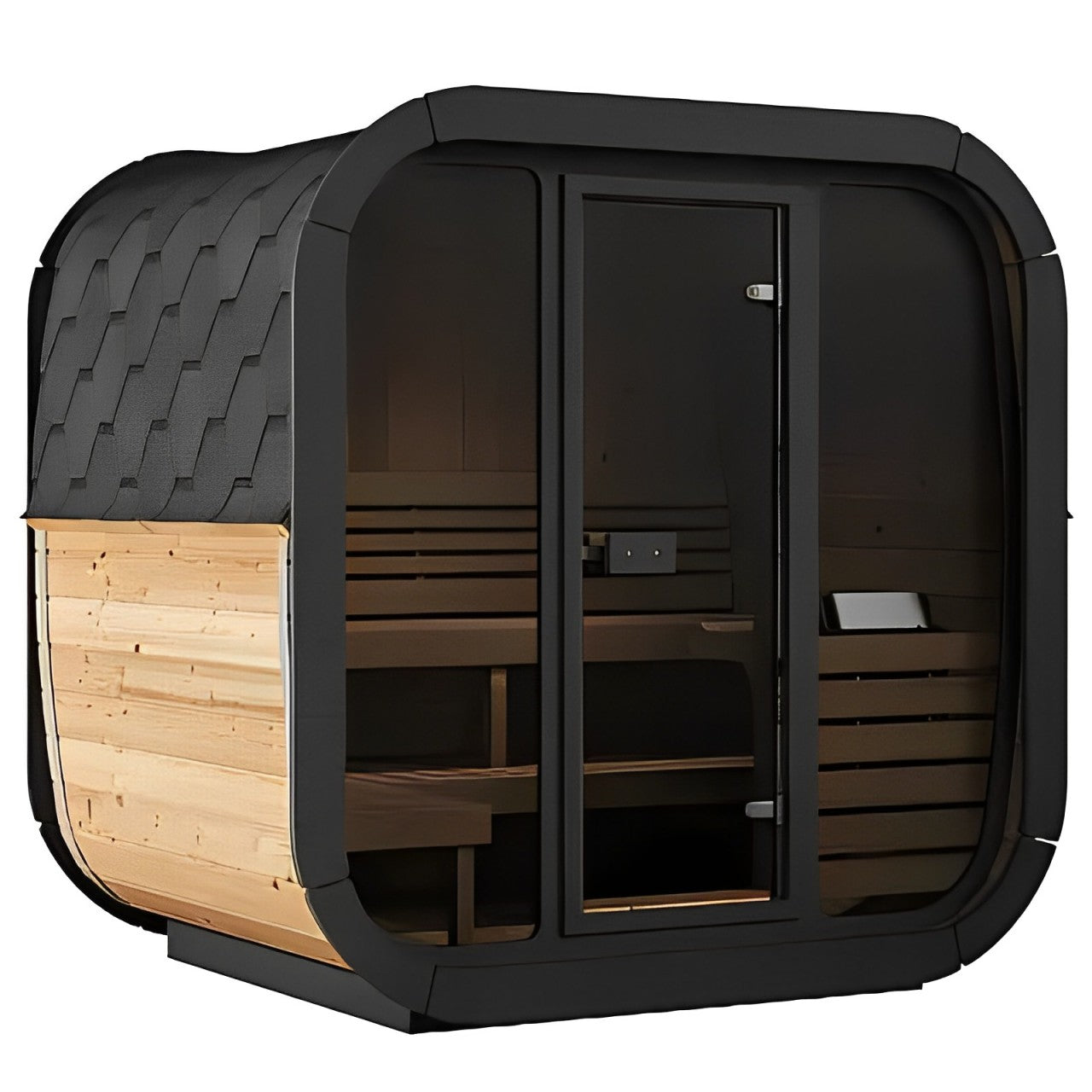 SaunaLife CL5G 4-Person Outdoor Cube Cabin Sauna with Full Glass Front & Led Lighting product image
