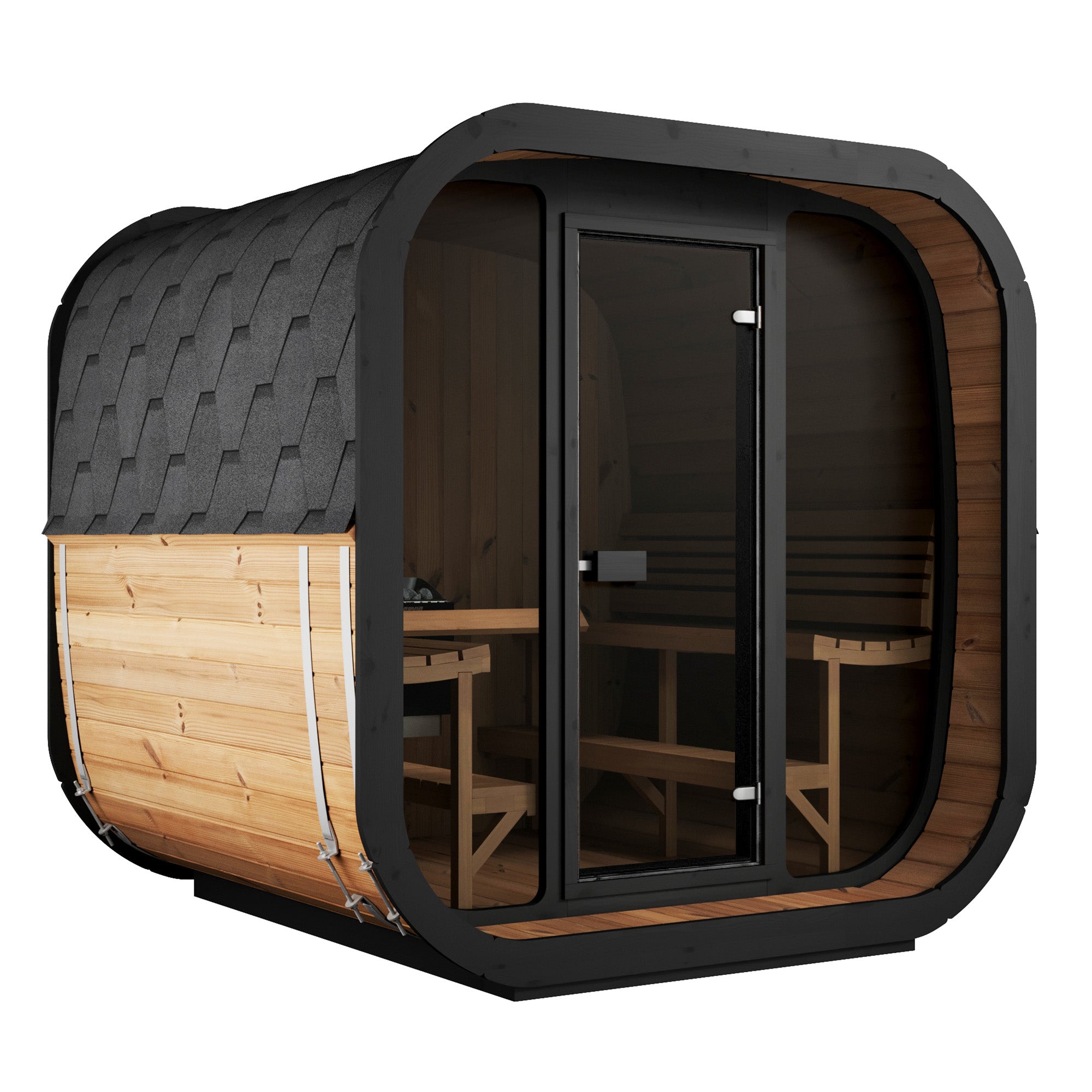 SaunaLife CL7G 6-Person Outdoor Cube Cabin Sauna with Full Glass Front & LED Lighting product image