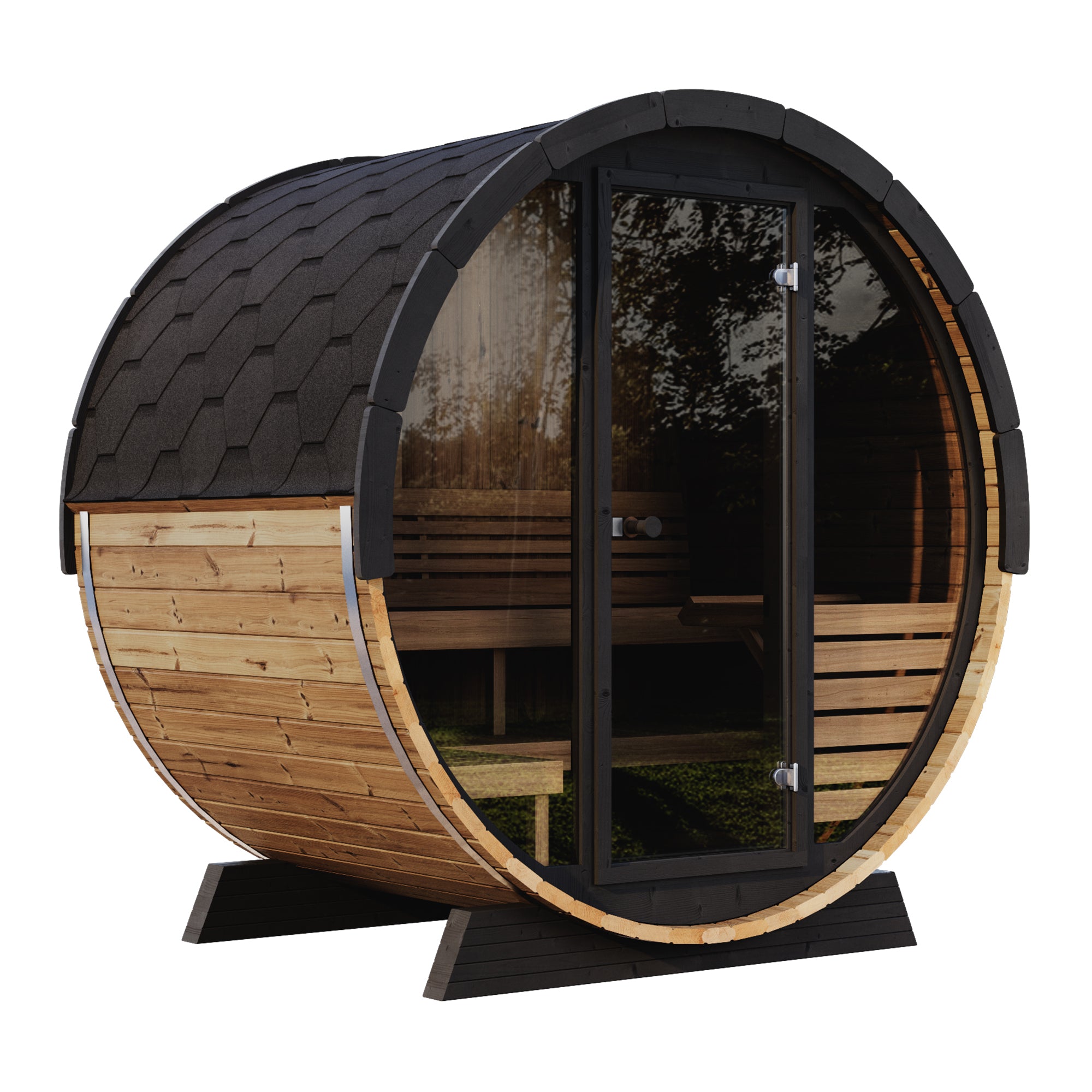 SaunaLife EE6G 4-Person Barrel Sauna w/ Rear Benches & Front Windows, 63"x91" product image